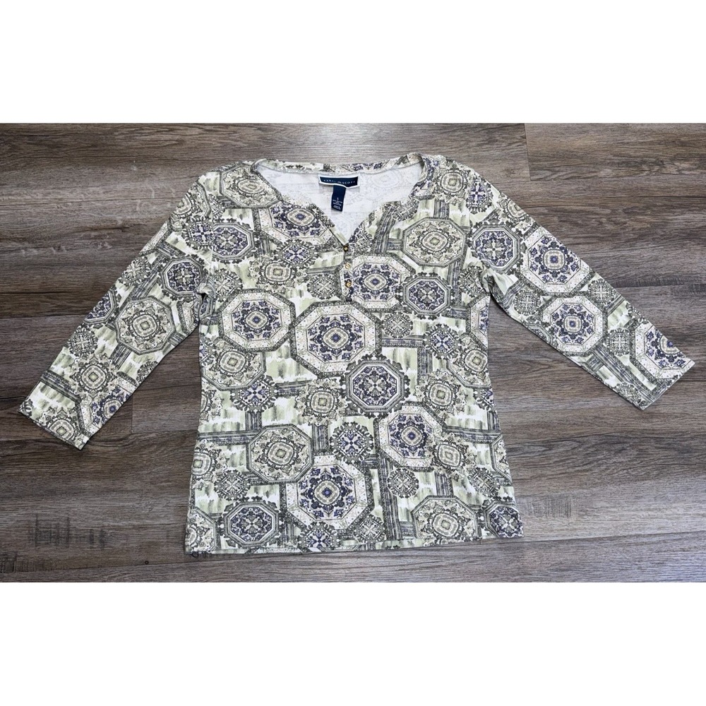 Karen Scott 3/4-Sleeve Knit Top Womens Small Geometric Medallion Paisley Pattern